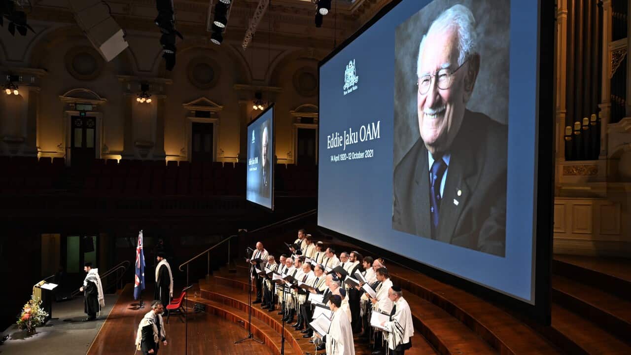 Eddie Jaku's son Michael told mourners on Wednesday his father was a charismatic optimist who loved the limelight.