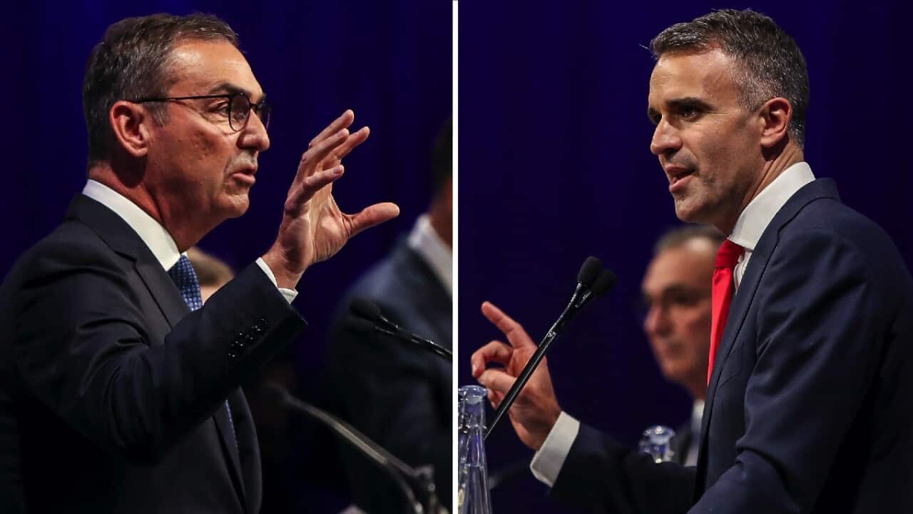 SA Premier Steven Marshall (left) and SA Opposition Leader Peter Malinauskas (right).