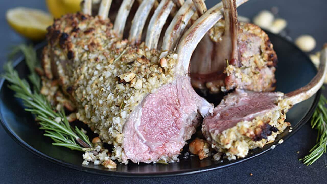 Macadamia and lemon myrtle crusted lamb. (Weber)