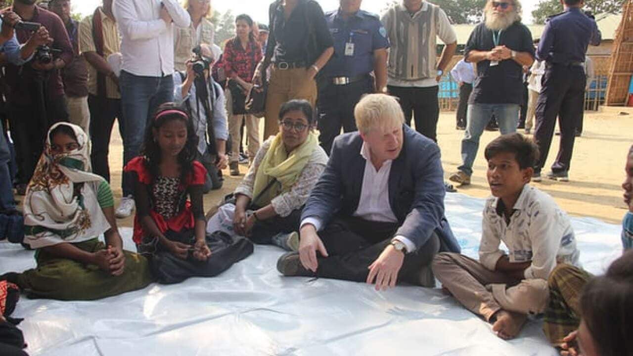 Boris Johnson at a Rohingya refugee camp in Bangladesh.