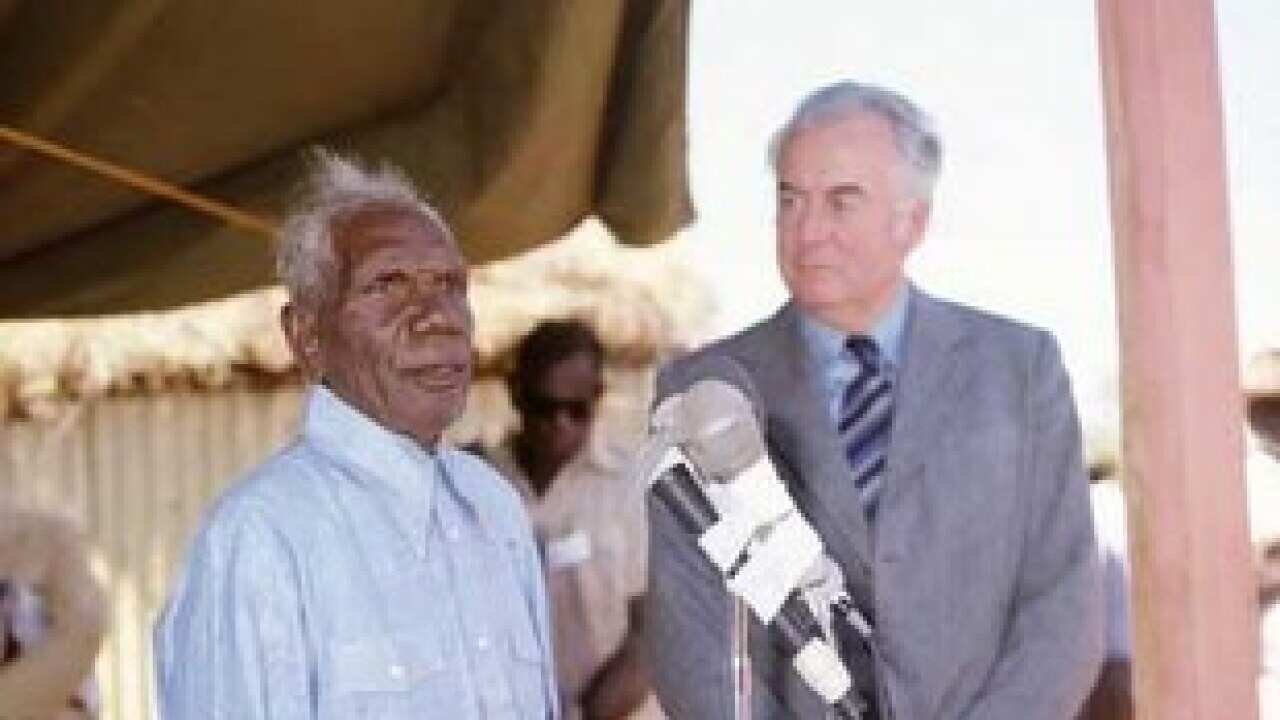 Vincent Lingiari and Gough Whitlam in 1975