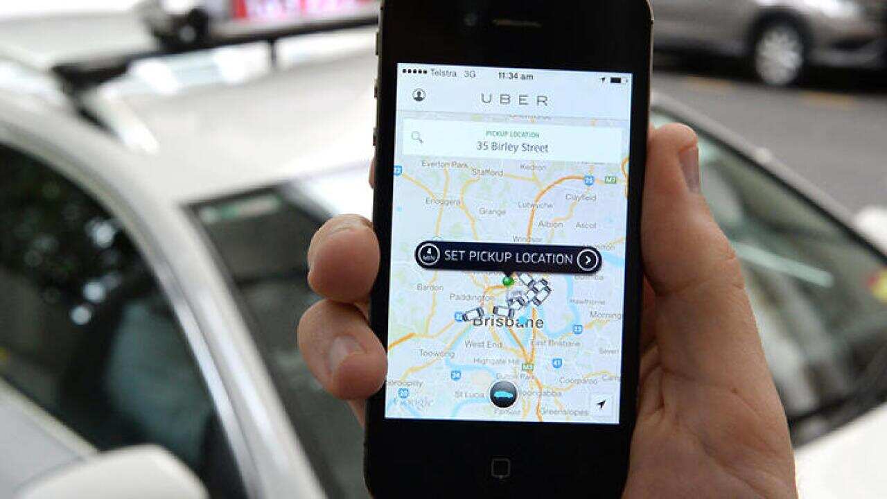 A screen shot of the Uber taxi app in Brisbane