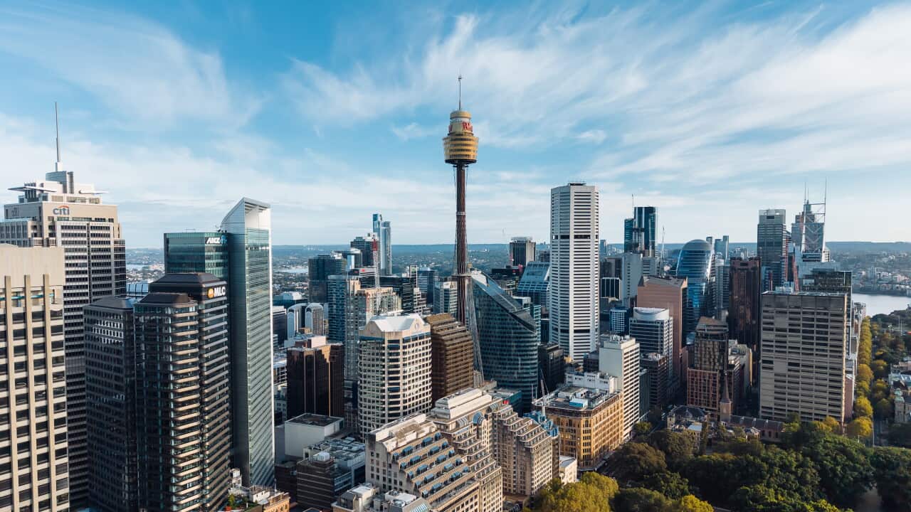 Aerial image of Sydney, Australia CBD downtown skyline on sunny day