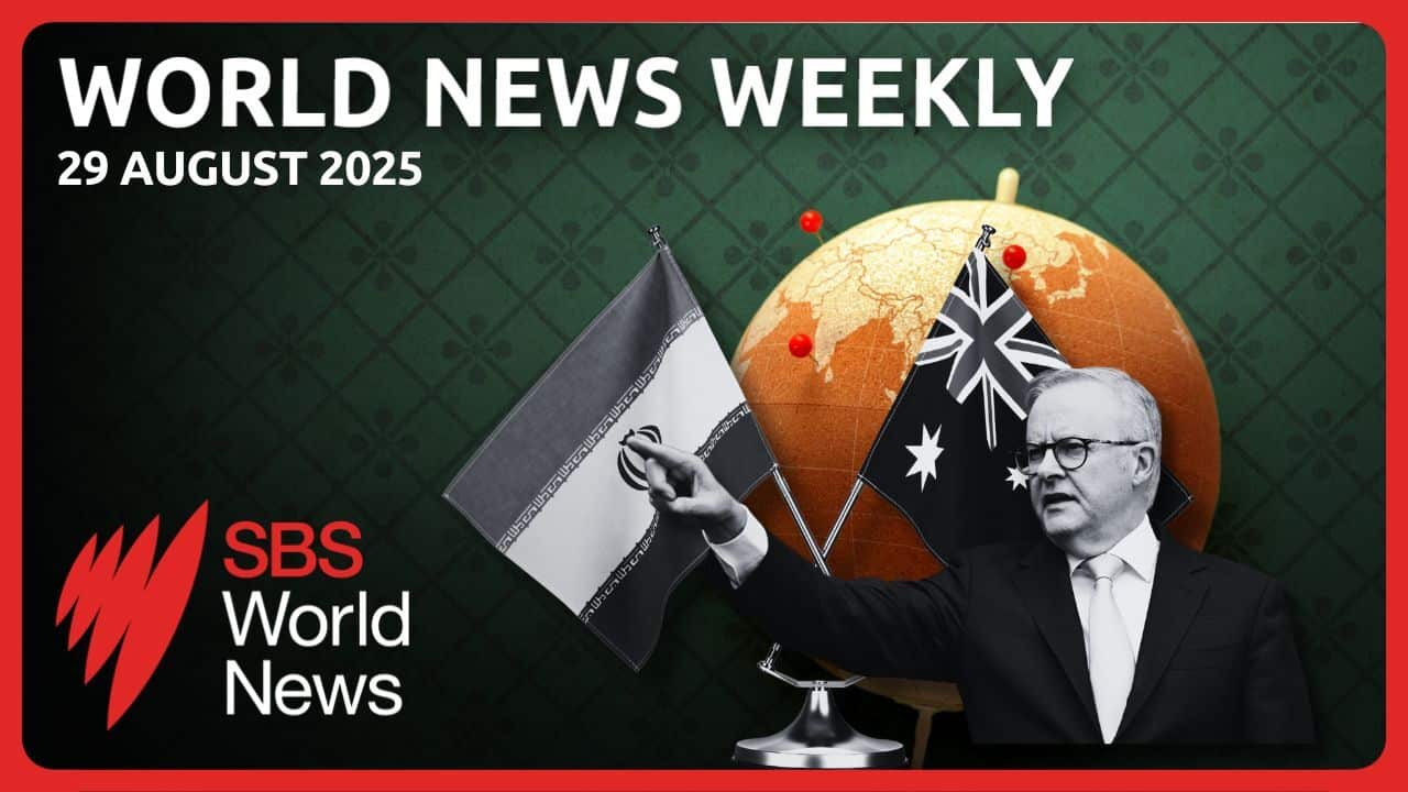 A montage with Anthony Albanese and the globe.