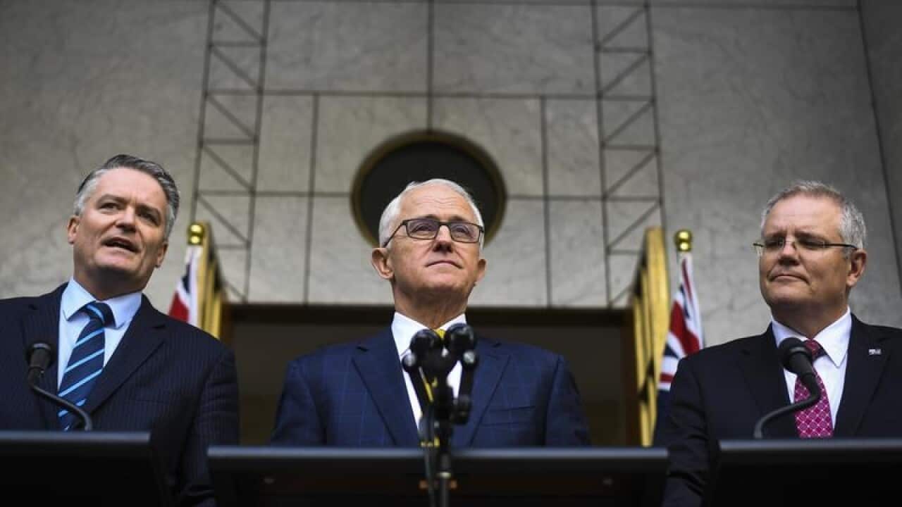 Mathias Cormann, Malcolm Turnbull, Scott Morrison.