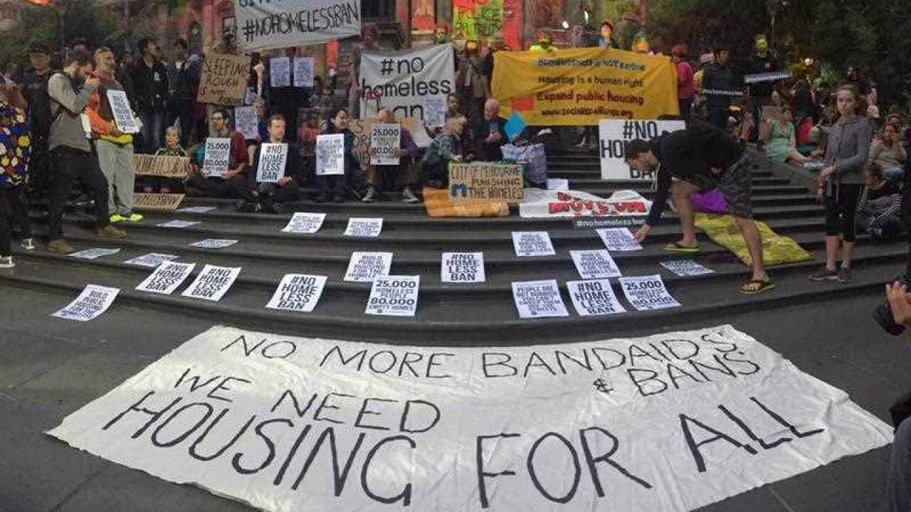 Protesters on the steps of the State Library in Melbourne