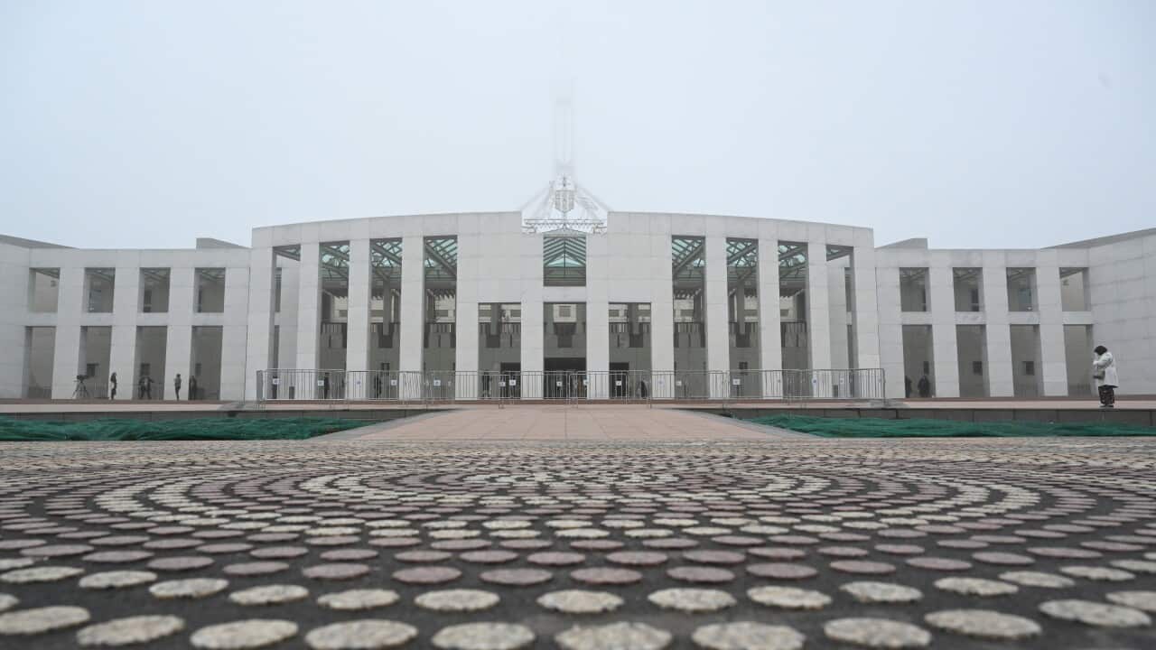 PARLIAMENT HOUSE FOG CANBERRA