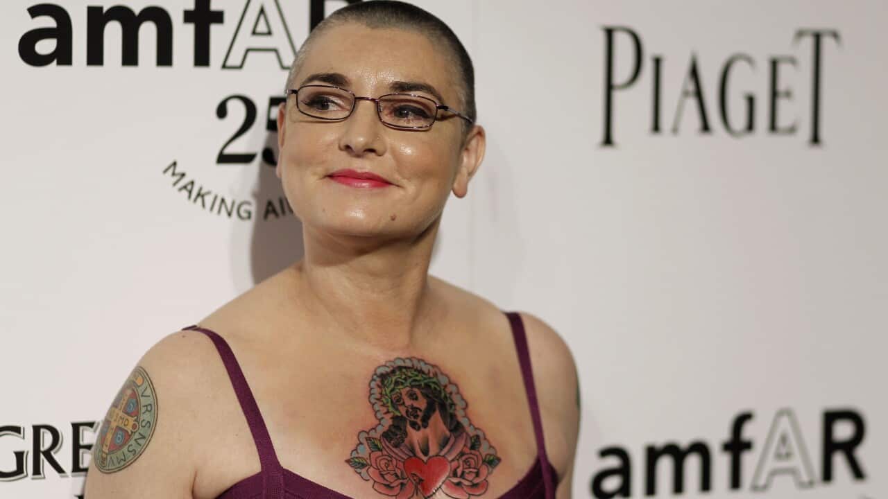FILE - In this Oct. 27, 2011 file photo, Irish musician Sinead O'Connor arrives at amfAR's Inspiration Gala in Los Angeles.