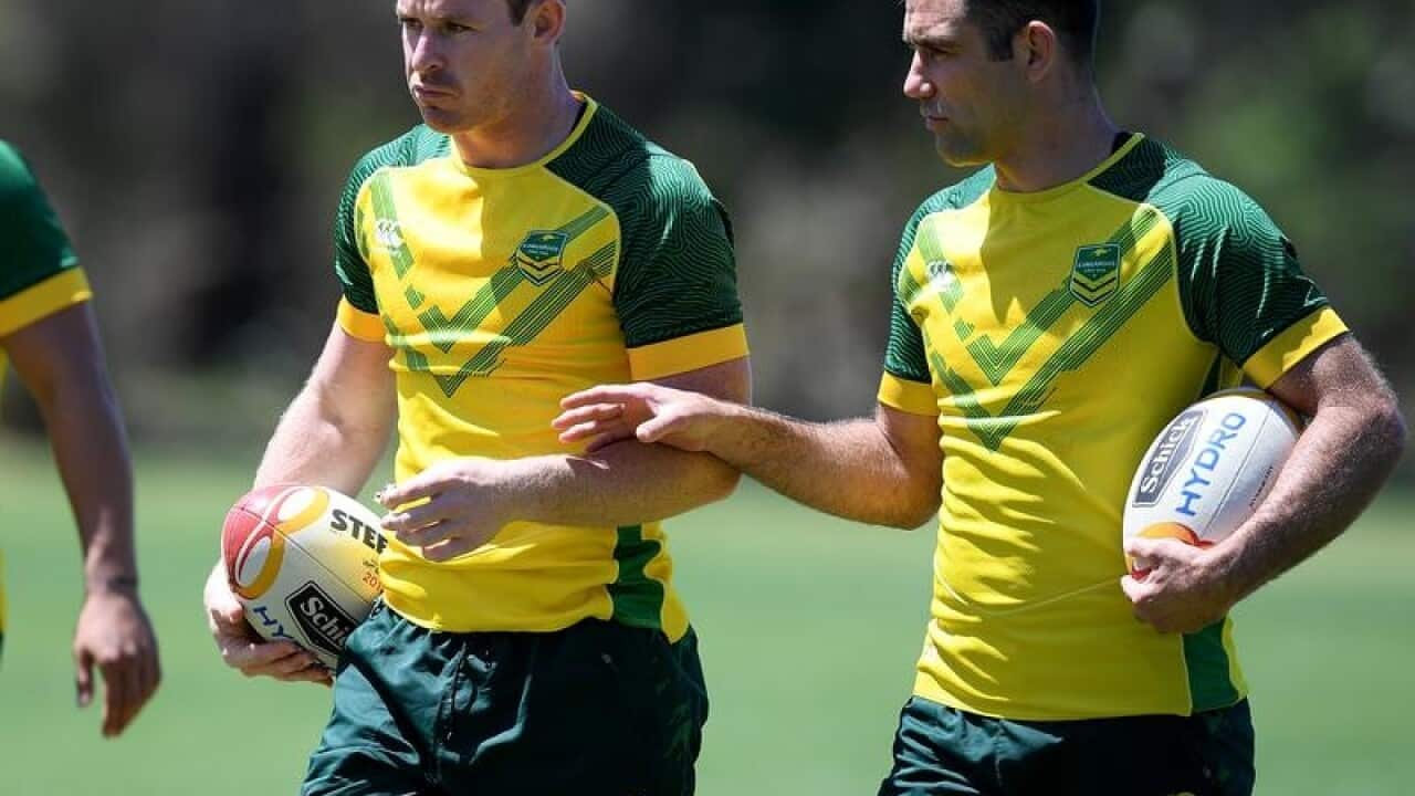 Michael Morgan and Cameron Smith of the Kangaroos