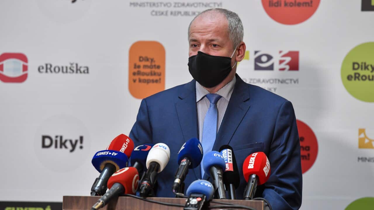 Czech Health Minister Roman Prymula (for ANO) speaks during a press conference on 23 October, 2020, in Prague.