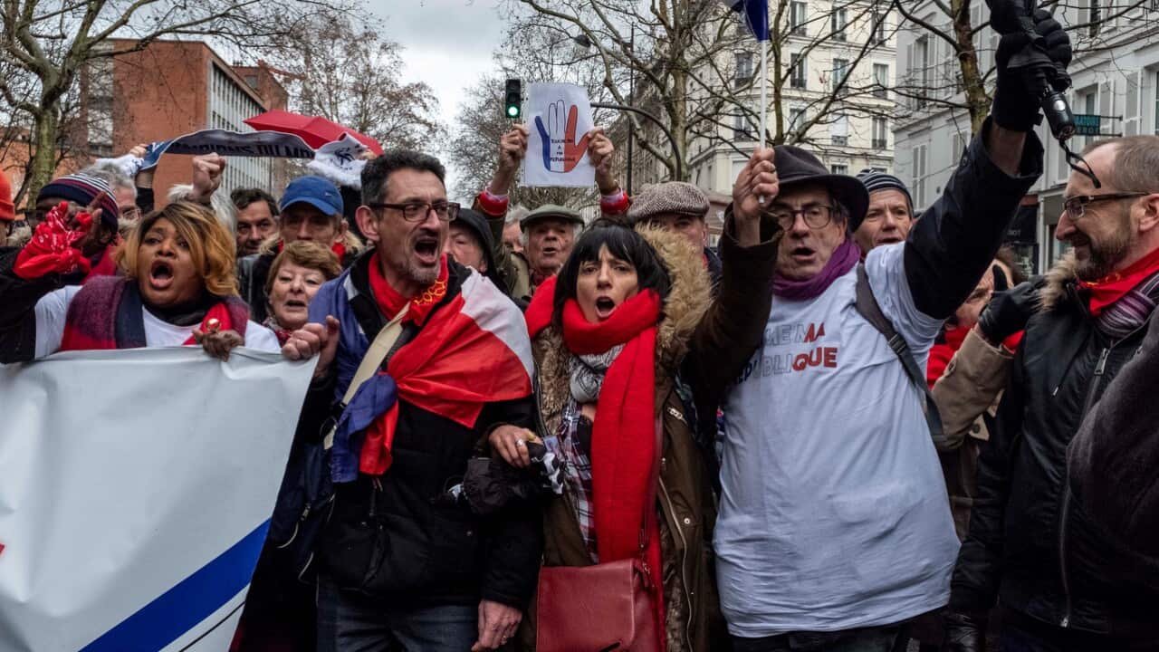 Several thousand people gathered at Place de la Nation to participate in the first national demonstration of the Red Scarves movement.