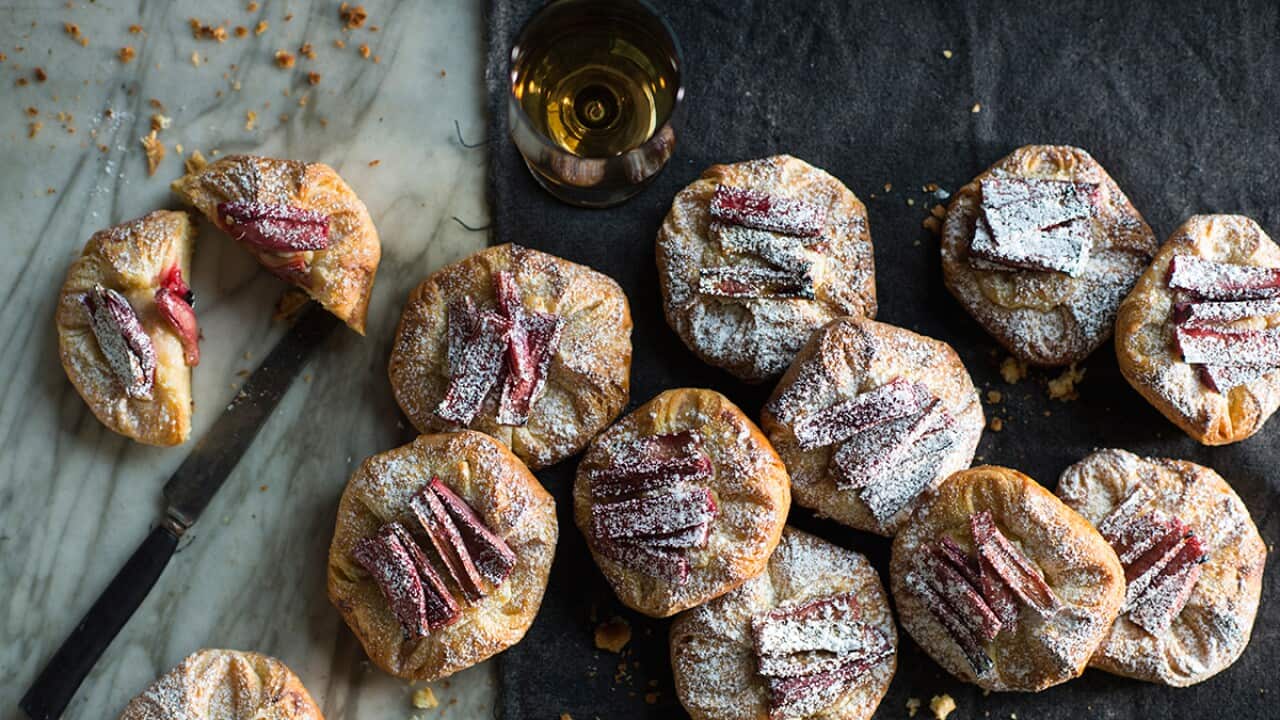 Rhubarb and custard danish pastries