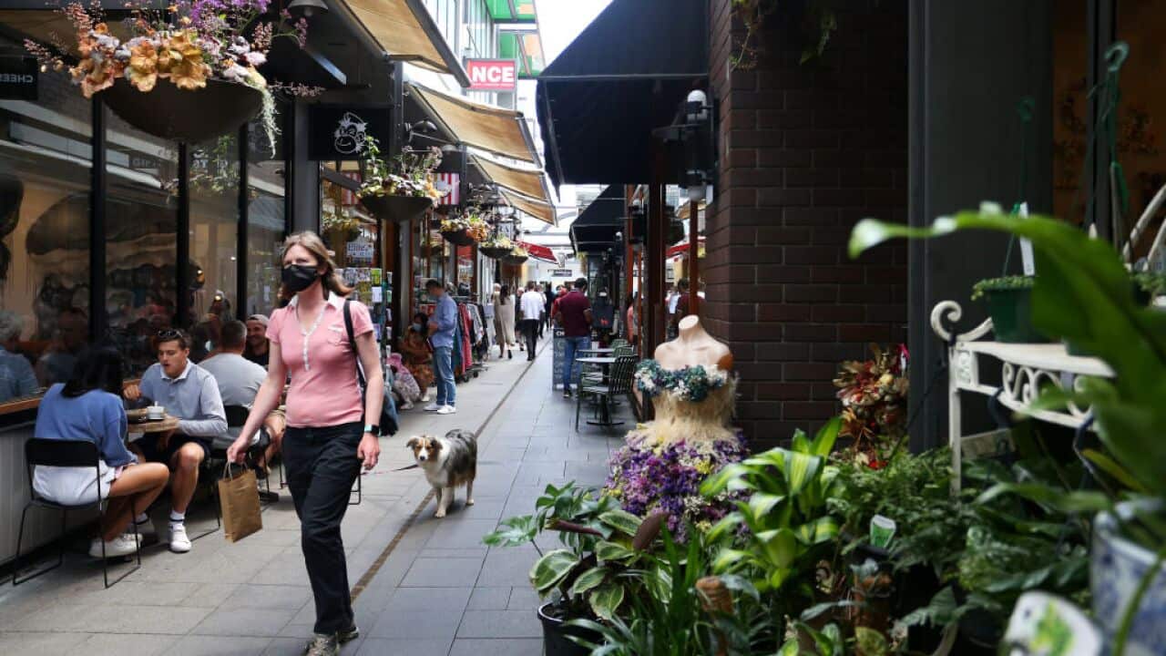 Pedestrians move through the High Street shopping area on 30 October, 2021 in Bowral, Australia.