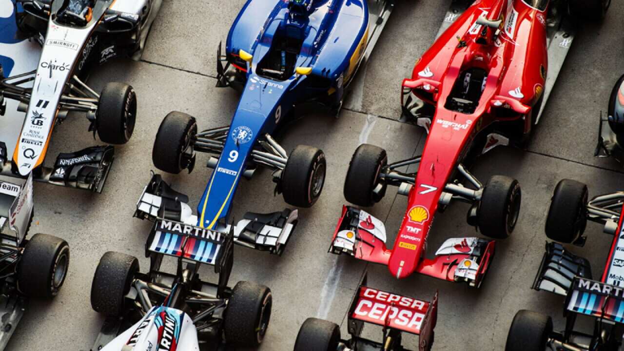 The cars in parc ferme at the Chinese Grand Prix