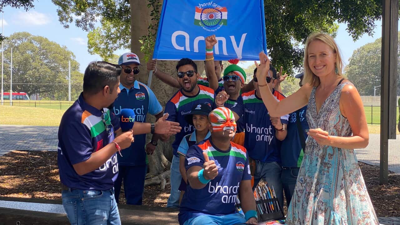 Indian cricket team fans outside the SCG.