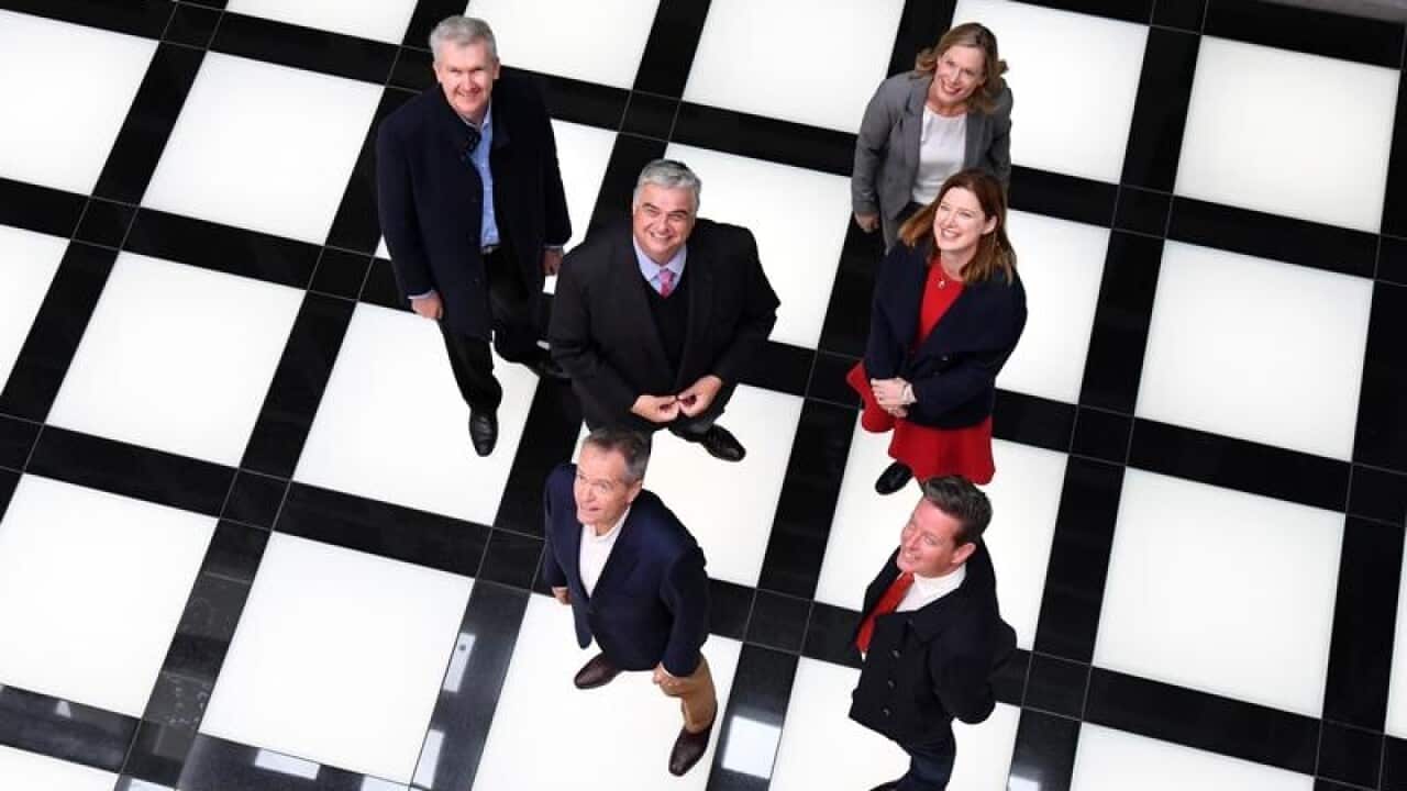 Australian Opposition Leader Bill Shorten (front) at MONA in Hobart.