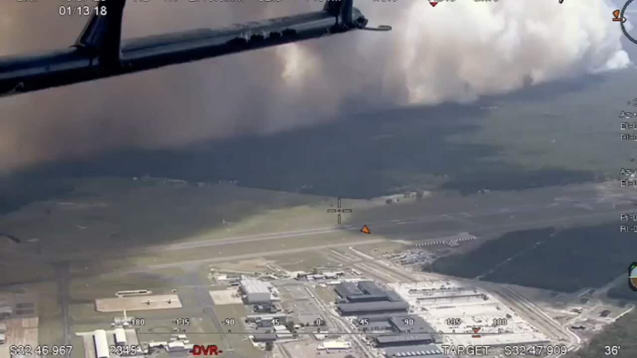 A screen-grab from supplied video footage obtained, Saturday, January 13, 2018, of a bushfire North of Newcastle.