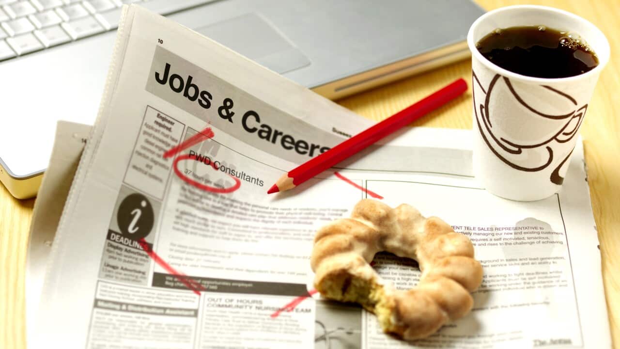 News paper jobs and careers page with coffee.