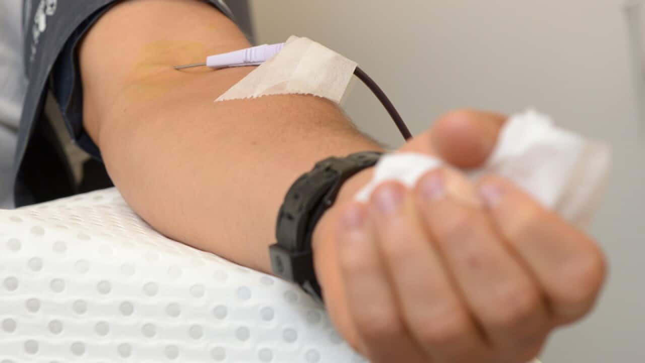A man gives blood