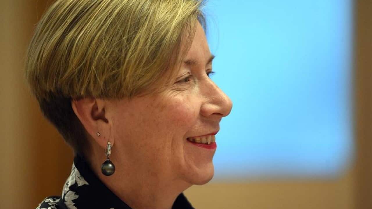 Head shot, in profile, of Jane Halton