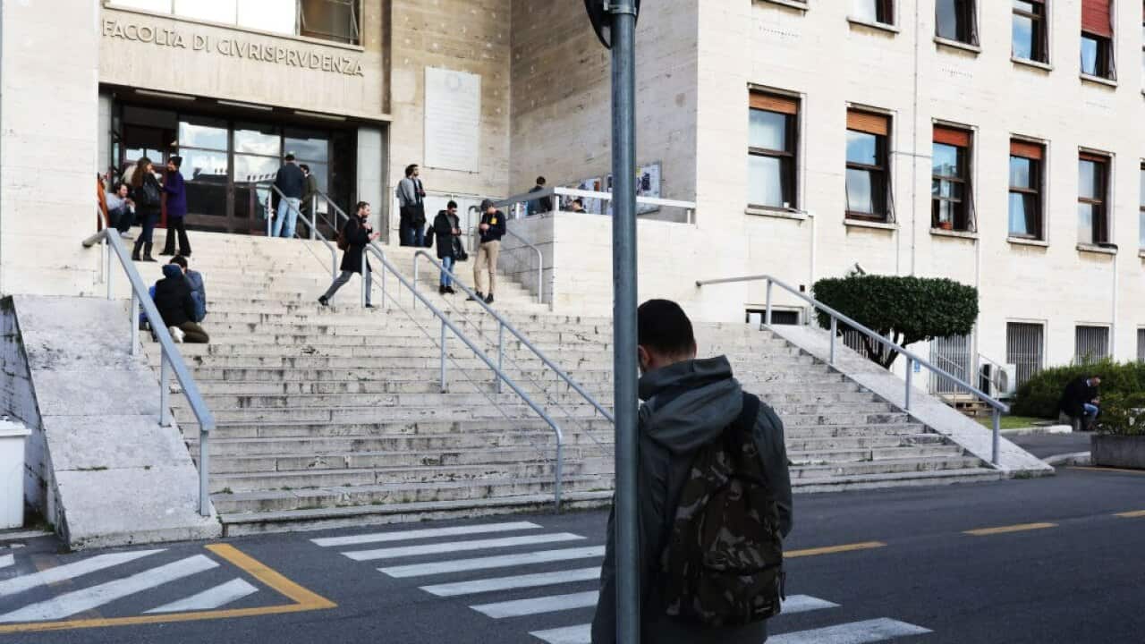 University students at La Sapienza University Campus in Rome, Italy.