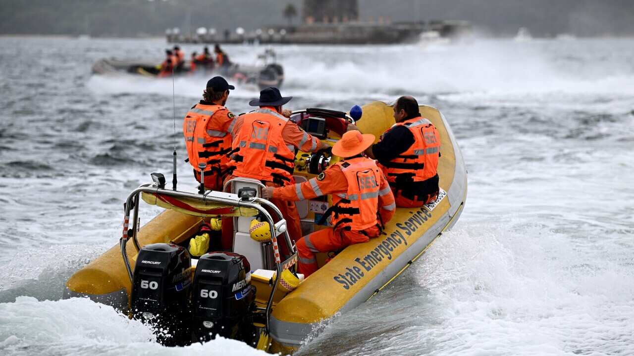 NSW SES volunteers participate in a training exercise on Sydney Harbour (AAP)