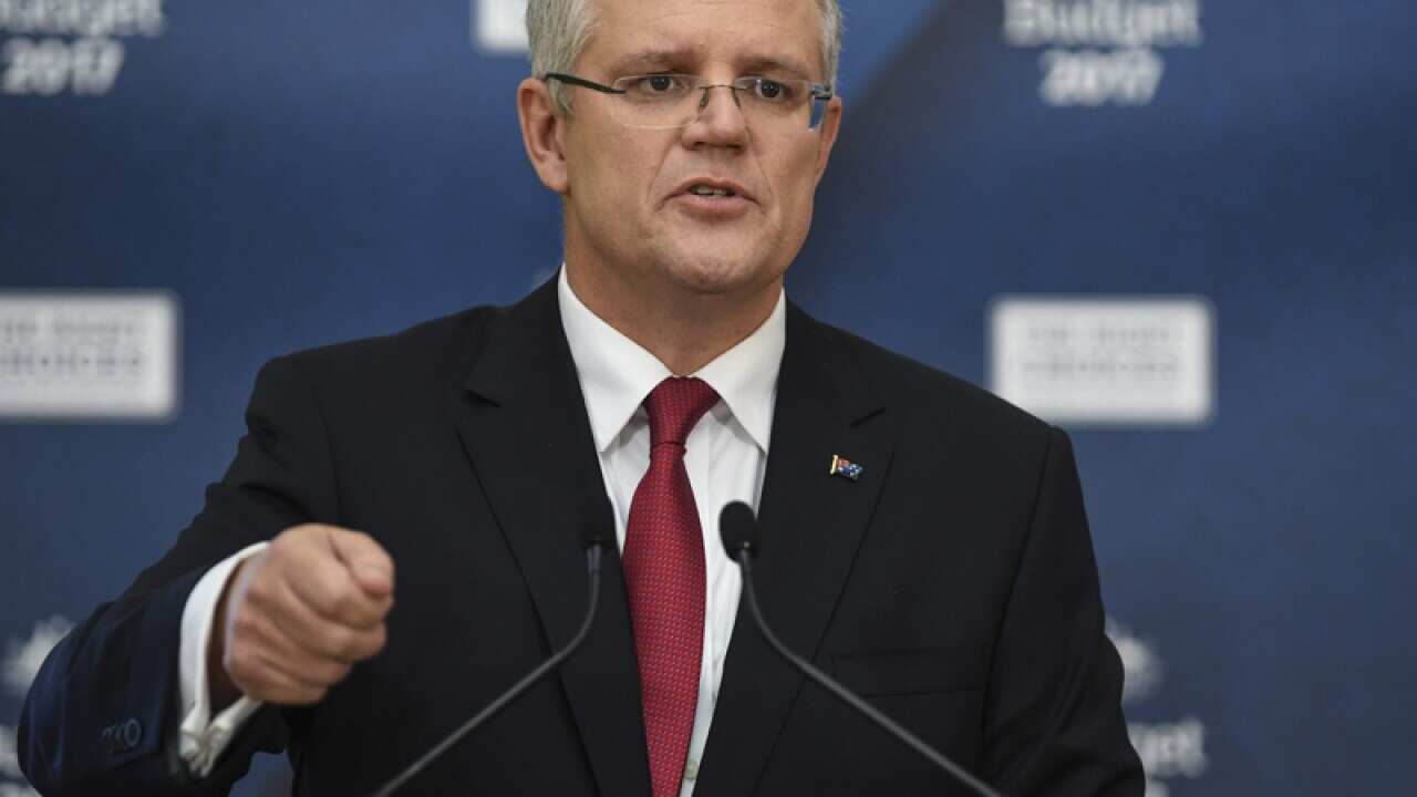 Scott Morrison in the 2017 Budget Lockup at Parliament House