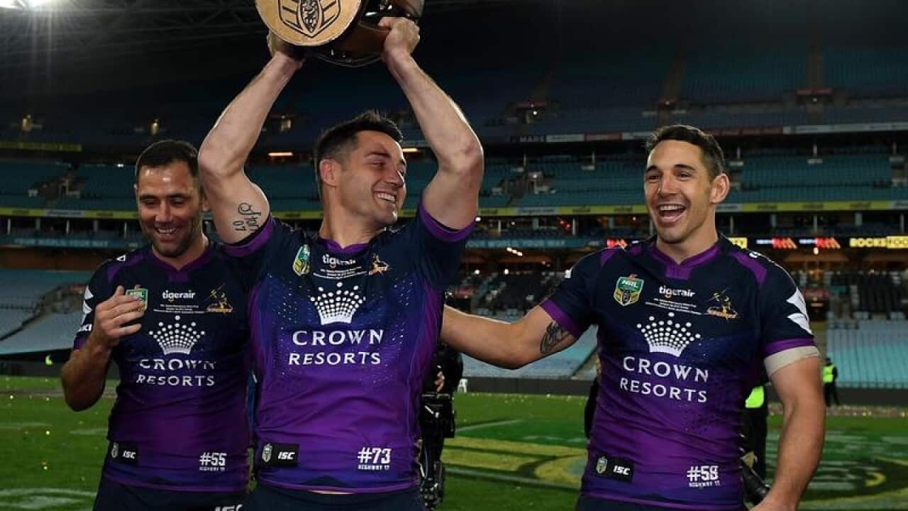 Cameron Smith, Cooper Cronk and Billy Slater at the NRL grand final.