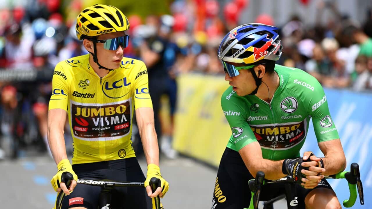 Wout van Aert (R) with Jonas Vingegaard during the 2022 Tour de France