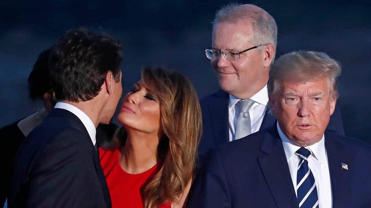 Justin Trudeau, Melania Trump, Donald Trump and Scott Morrison.