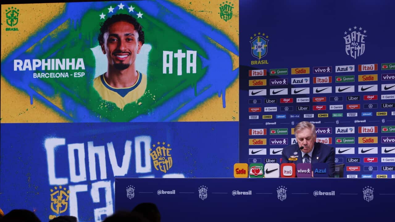 Brazil's head coach Carlo Ancelotti speaks at a press conference during the announcement of the Brazilian national team's squad for the upcoming matches against Australia