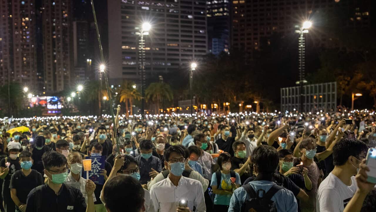 Thousands of Hong Kong people defy a ban to commemorate the 31st Anniversary of the Tiananmen Square Massacre, in Hong Kong.