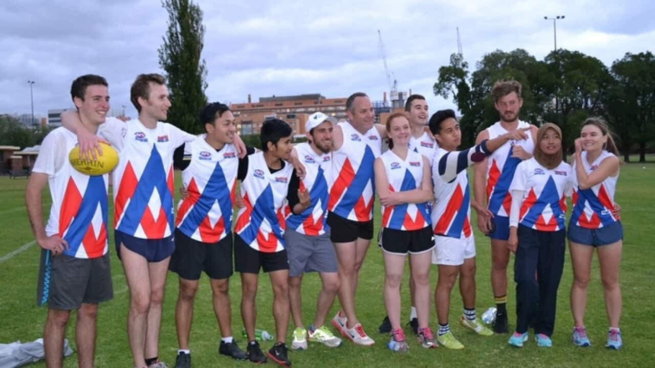 Tim Flicker (far left) and Krakatoa team after a match at Fawkner Park, Melb 2016.