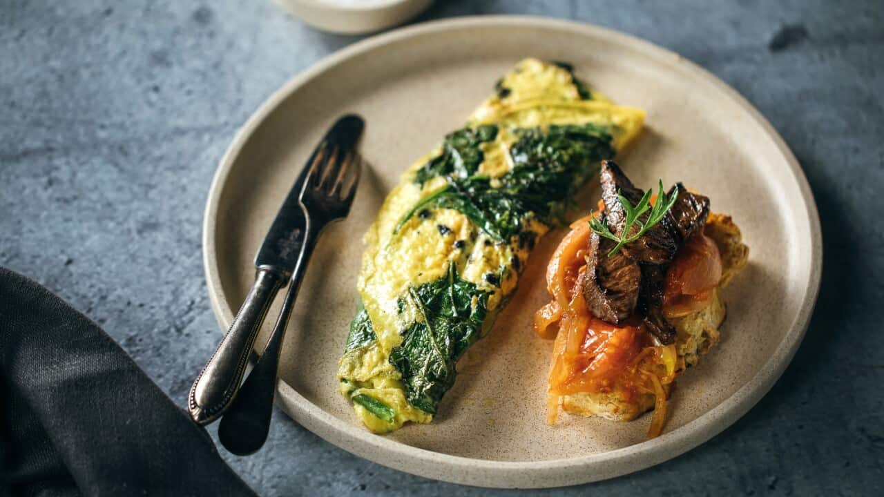 Warrigal greens and peppercorn omelette