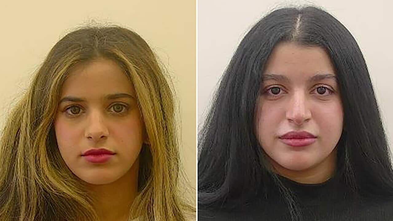 A split image featuring headshots of two women on either side.