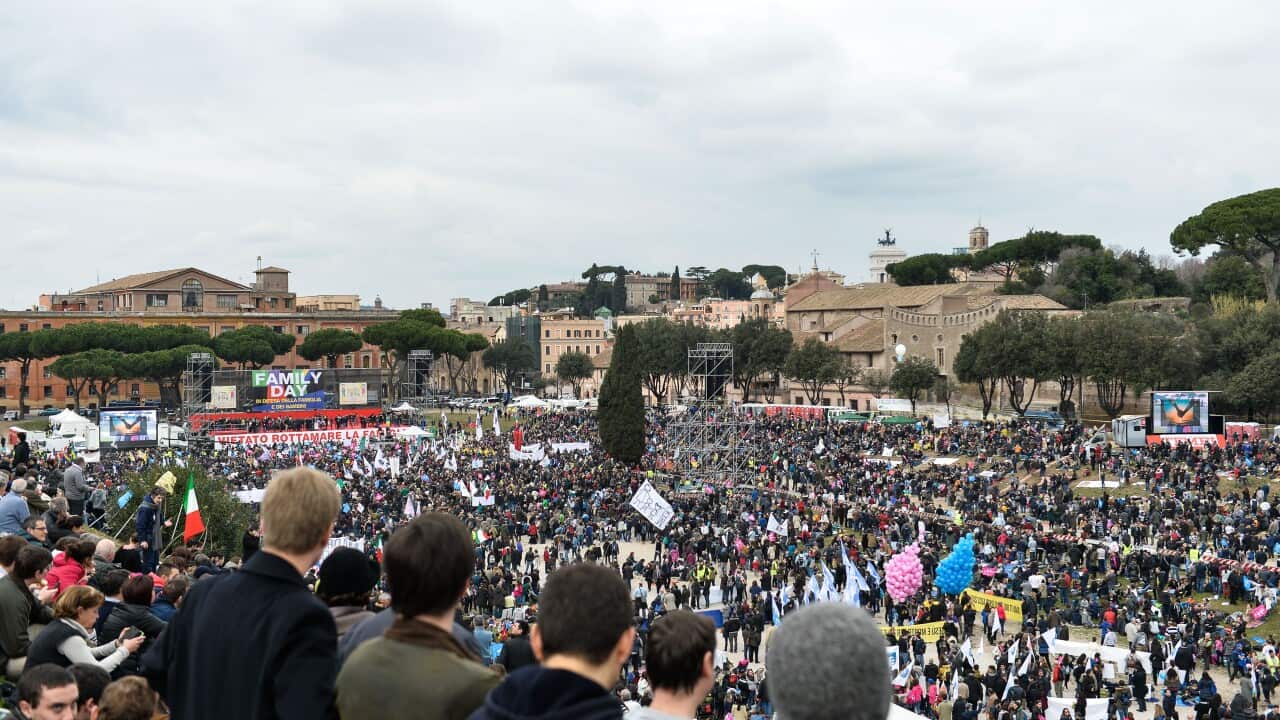 The rally's organizers framed the protest as a 'family day' celebration in support of traditional marriage and has been backed by some members of the Catholic church.