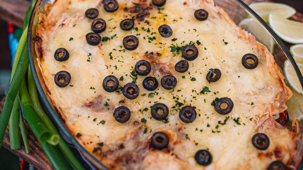 Macha beef stacked enchiladas