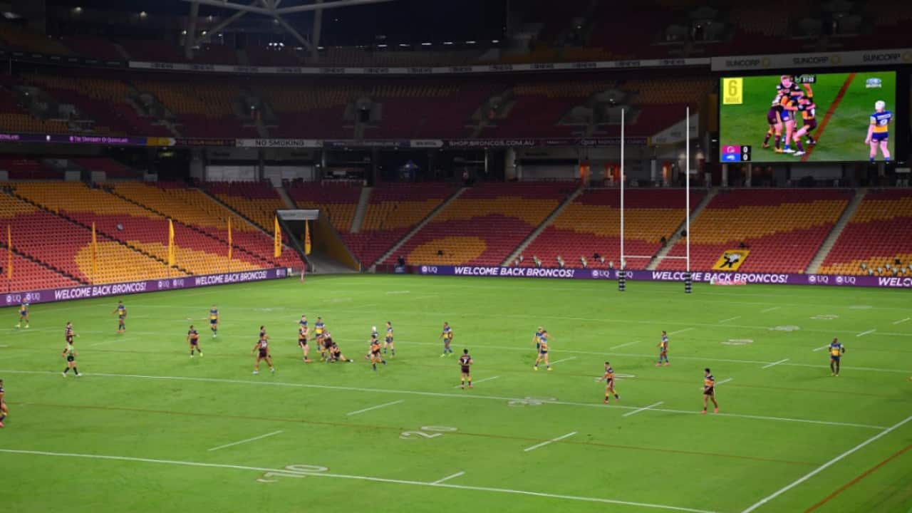 General view of play during the Round 3 NRL match between the Brisbane Broncos and the Parramatta Eels at Suncorp Stadium in Brisbane, Thursday, May 28, 2020