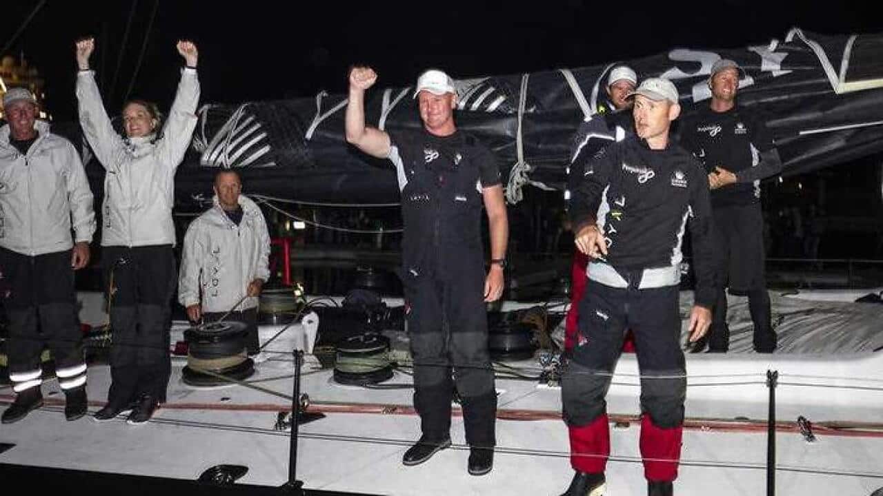 Perpetual LOYAL crew docking at Hobart after taking line honours and a new race record in the 2016 Rolex Sydney Hobart Yacht Race, Hobart.