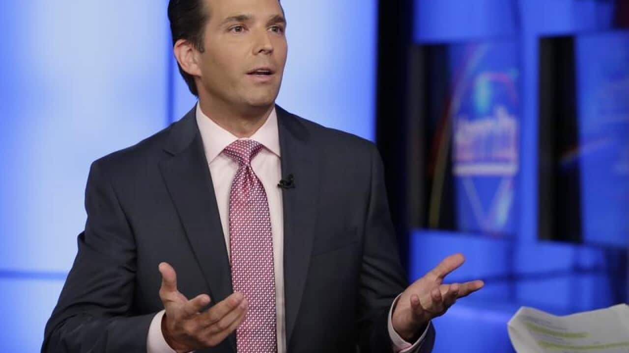 Donald Trump Jr speaks during a TV interview.
