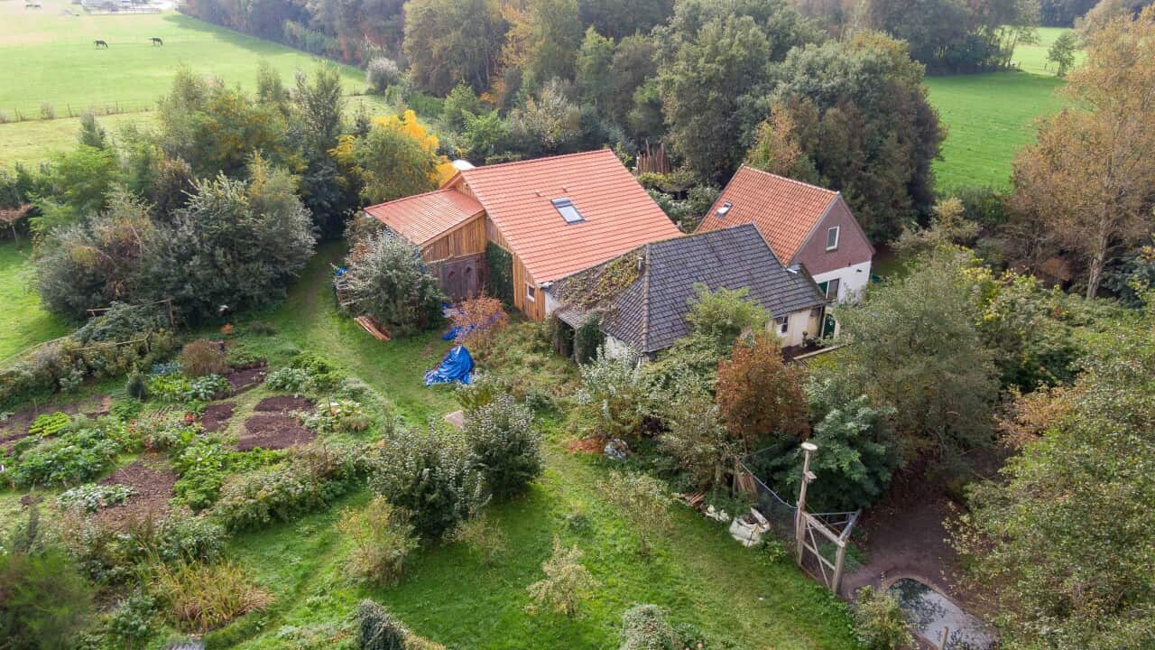 A drone photo of the farm, where a father and six children had been living in the cellar, Ruinerwold, The Netherlands, 15 October 2019.