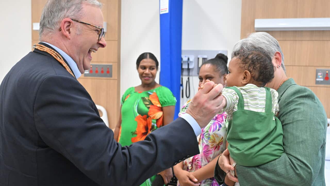 Prime Minister Anthony Albanese at the newly built Naha Birthing and Urban Health Centre in Honiara, Solomon Islands, Tuesday, July 7, 2026.