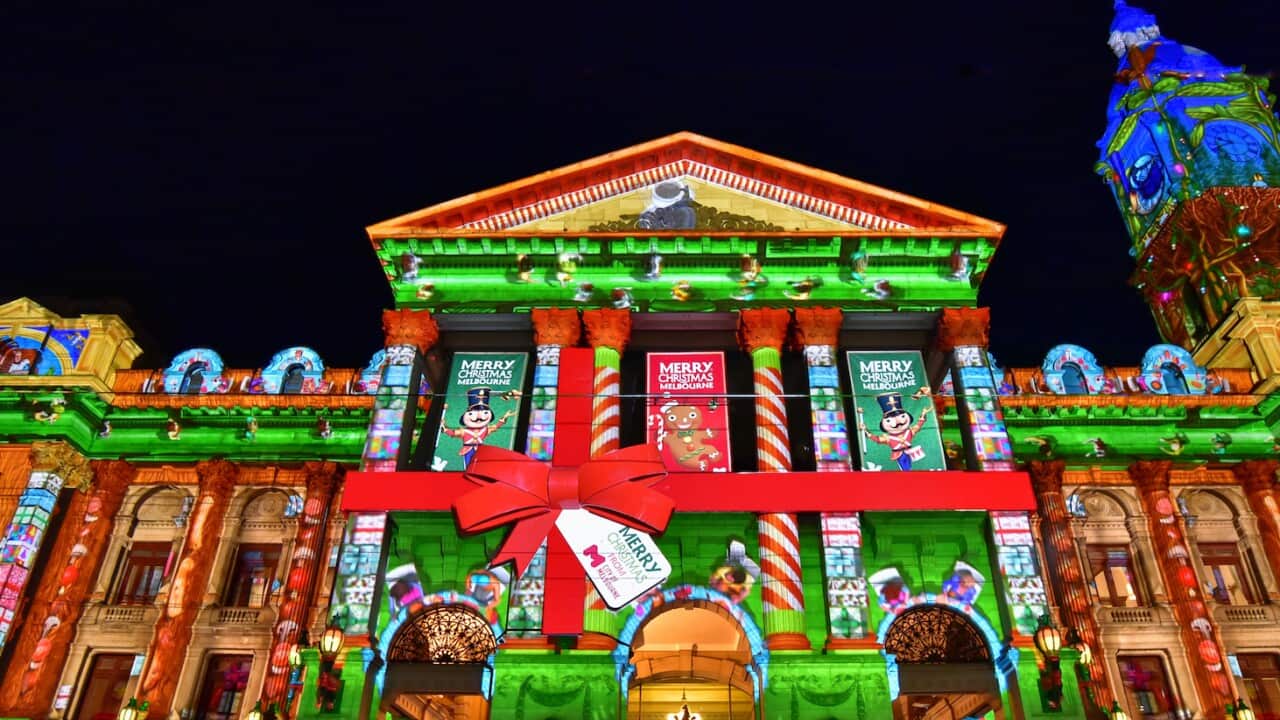 Christmas lights on Melbourne Town Hall