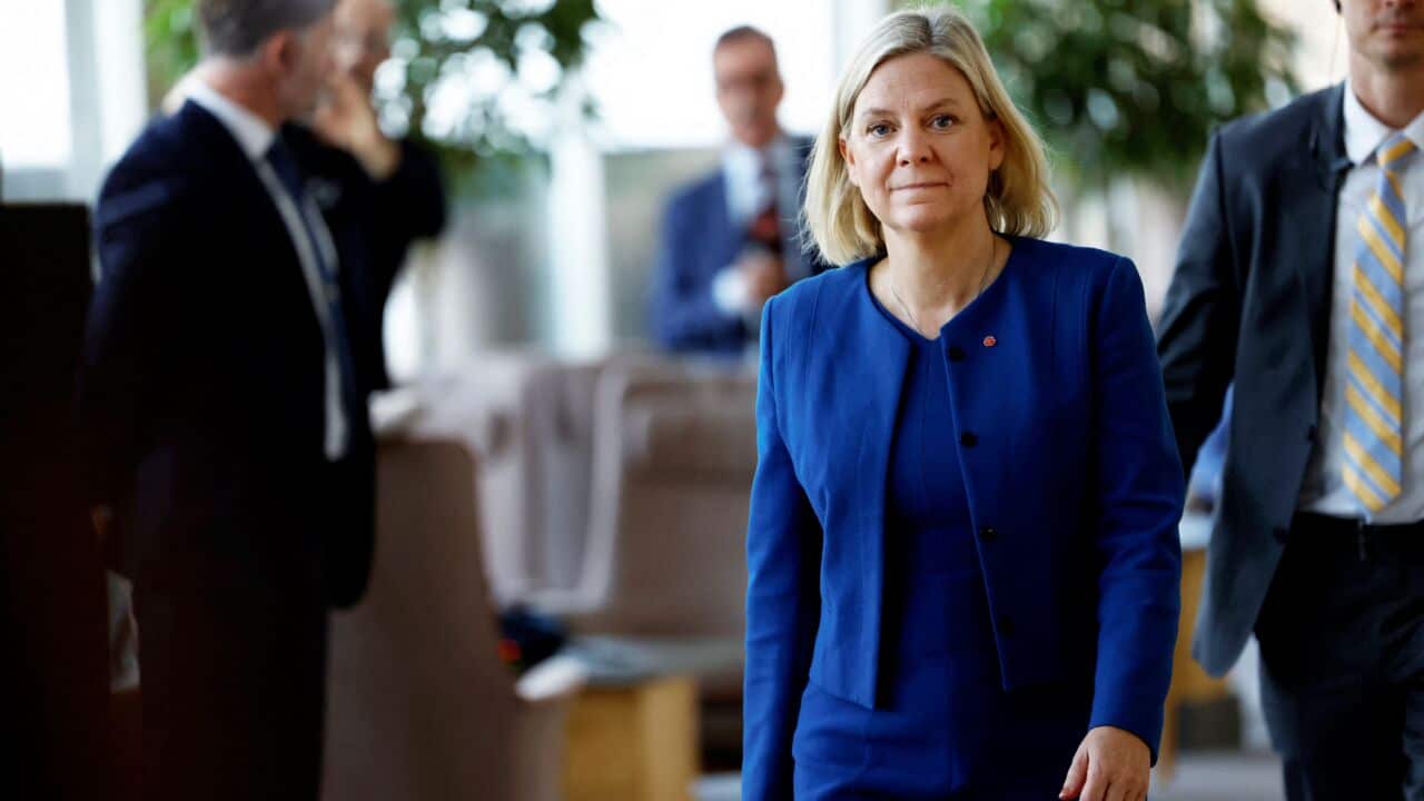 Sweden's Magdalena Andersson arrives for a press conference after her meeting with the Swedish speaker of Parliament in Stockholm on 11 November, 2021.
