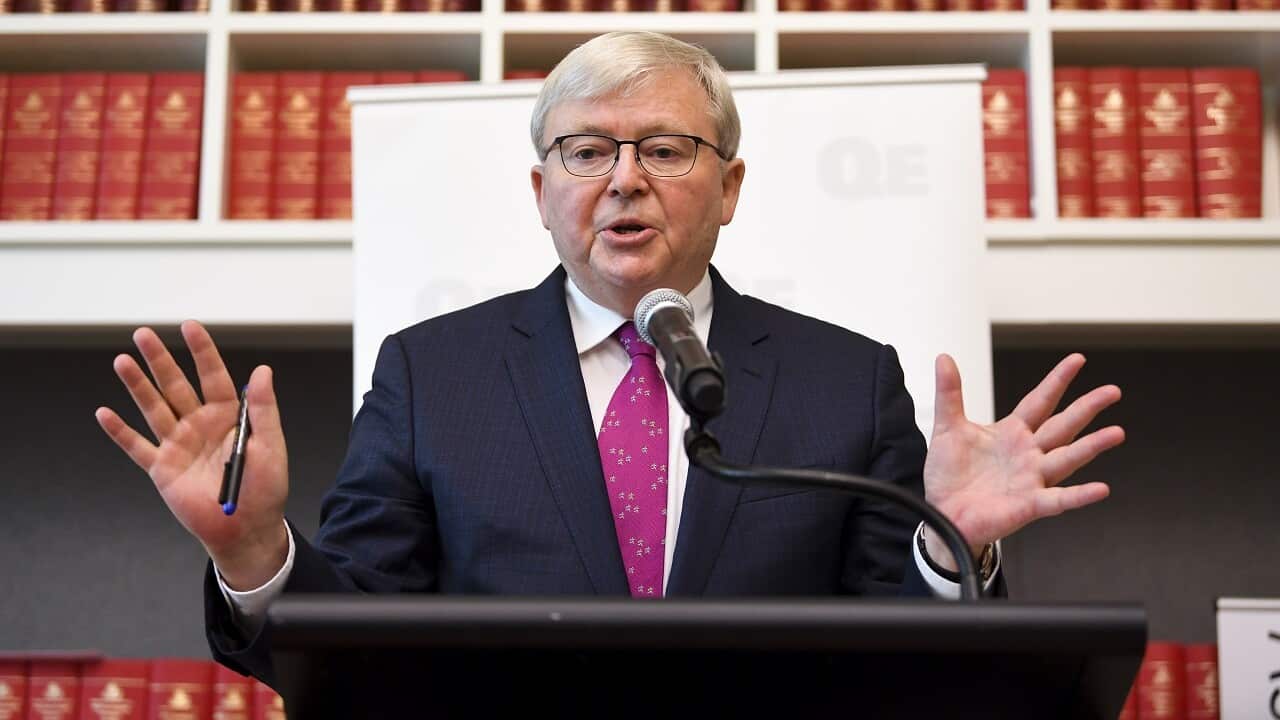 Former Australian Prime Minister Kevin Rudd speaks in Canberra on Tuesday.