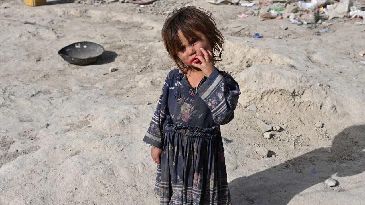 A child at a camp for internally displaced people in Kabul