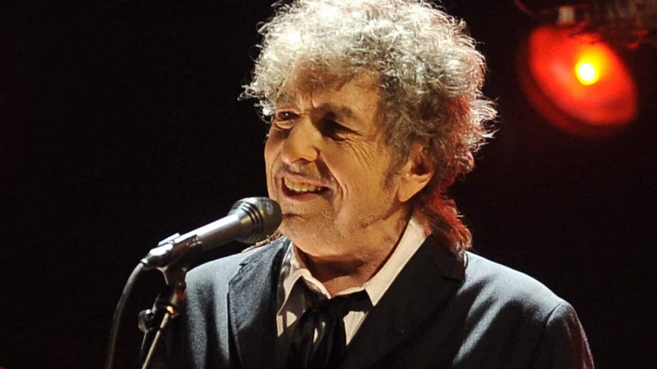 FILE - In this Jan. 12, 2012 file photo, Bob Dylan performs in Los Angeles.