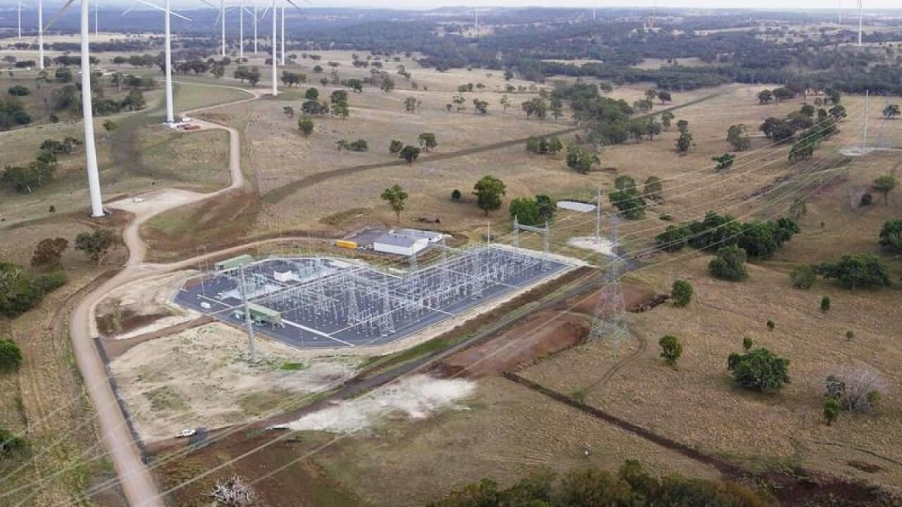 Wind turbines are seen at the Sapphire Wind Farm in Kingsland, NSW