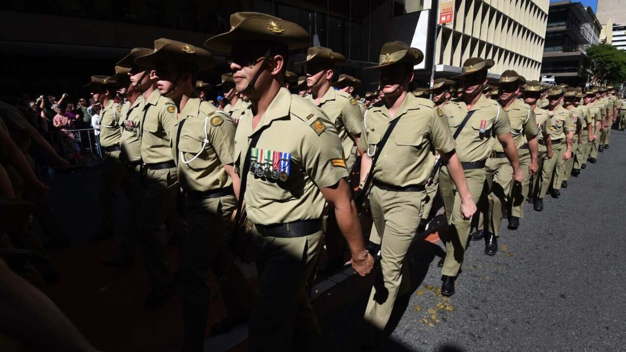 File image of Australian Army soldiers marching on Anzac Day
