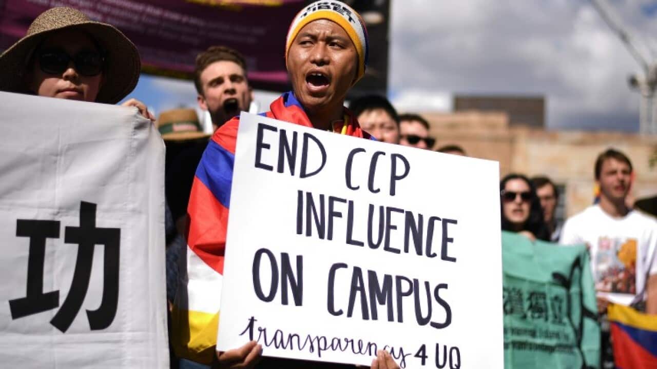 A 2019 protest against Chinese government interference in Australian Universities – AAP/Dave hunt.